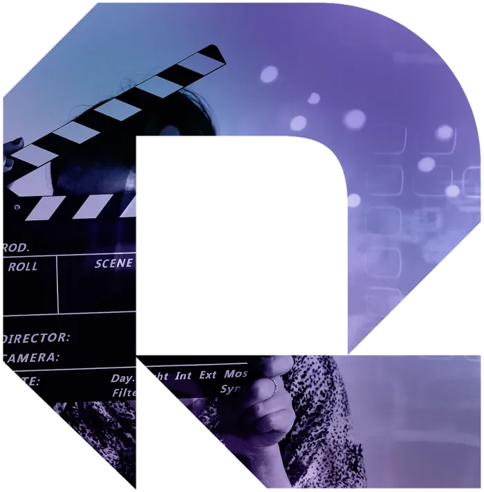 Rikka Law R icon cutout with a woman holding a film clapperboard representing Rikka Law's free video library on AI and technology law