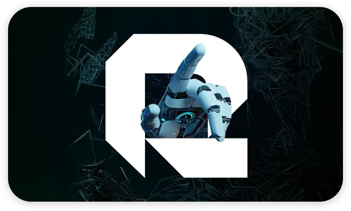 Rikka Law R icon with a robot hand over a dark abstract background representing AI governance and automation legal services