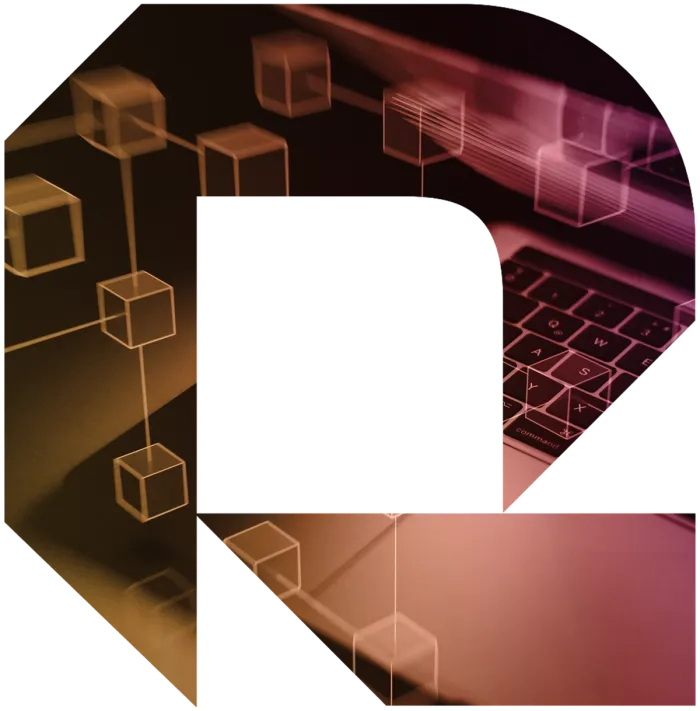 Rikka Law R icon with an abstract laptop and network nodes representing Rikka Law's legal resources and publications for AI and technology law