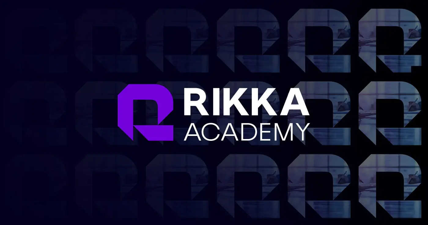 Rikka Academy logo over a repeating Rikka Law icon background with a dark purple overlay representing Rikka Academy's practical legal training platform for lawyers in AI and technology law