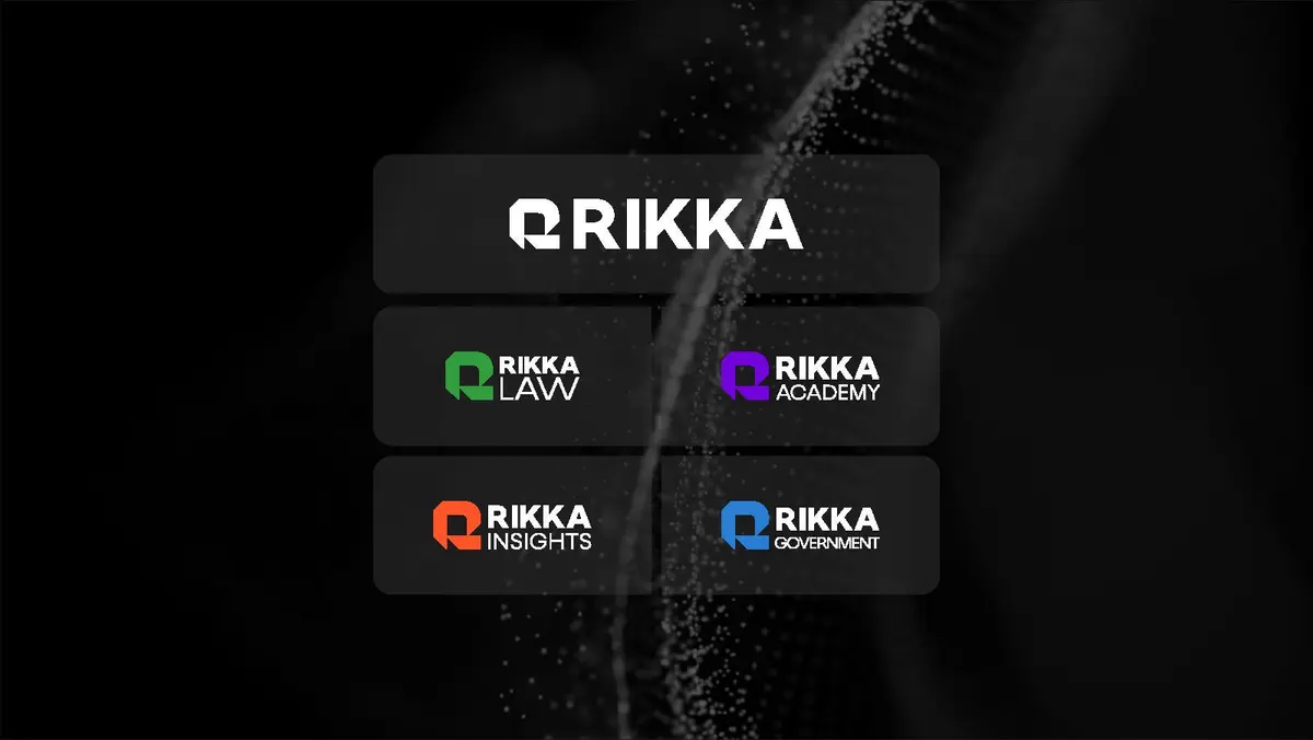 Grid displaying the four pillars of Rikka: Rikka Law, Rikka Academy, Rikka Insights, and Rikka Government, representing the firm's integrated legal and advisory services